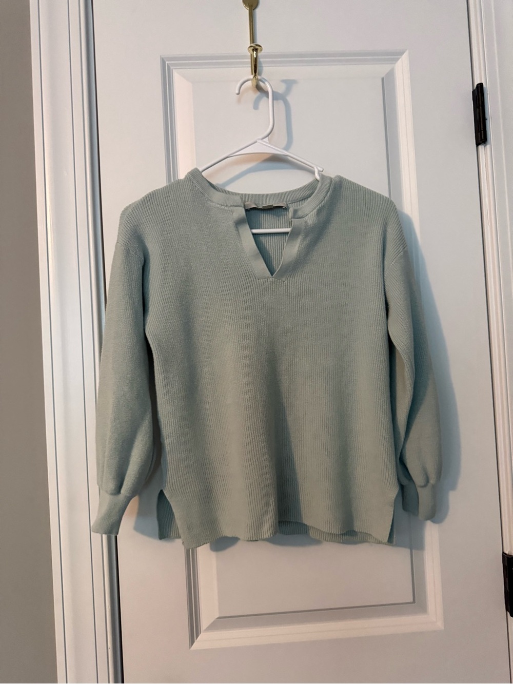 LOFT Mint/Light Blue Split Notch Neck Knit Sweater - Women’s XS